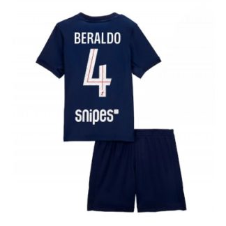 Paris Saint-Germain Barn Hemmaställ 2025/26 Lucas Beraldo 4 Kortärmad Tröja + Shorts