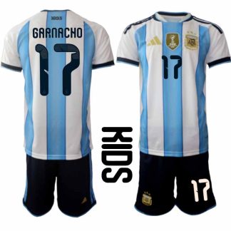 Argentina 2026 VM Hemmaställ Barn Alejandro Garnacho #17 Kortärmad Fotbollströja + Shorts