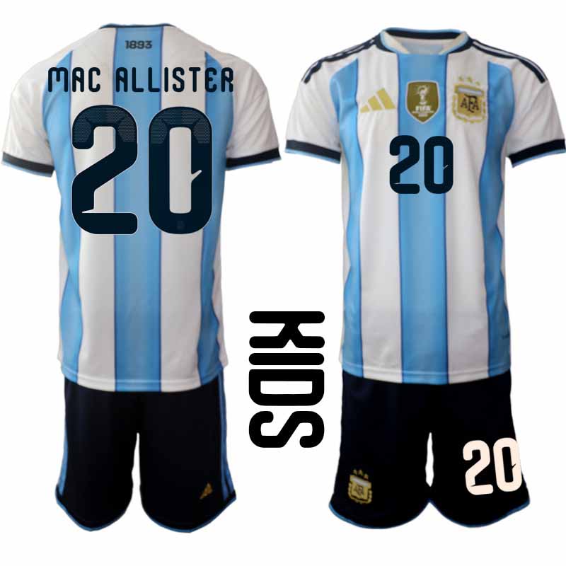 Argentina 2026 VM Hemmaställ Barn Alexis Mac Allister #20 Kortärmad Fotbollströja + Shorts