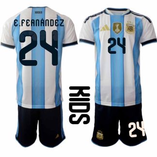 Argentina 2026 VM Hemmaställ Barn Enzo Fernández #24 Kortärmad Fotbollströja + Shorts