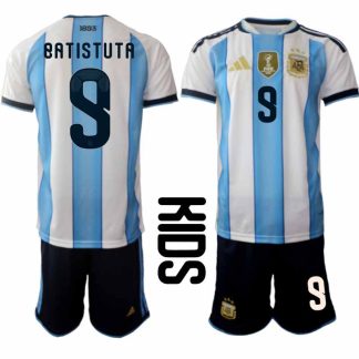 Argentina 2026 VM Hemmaställ Barn Gabriel Batistuta #9 Kortärmad Fotbollströja + Shorts