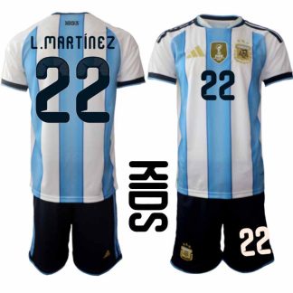 Argentina 2026 VM Hemmaställ Barn Lautaro Martínez #22 Kortärmad Fotbollströja + Shorts