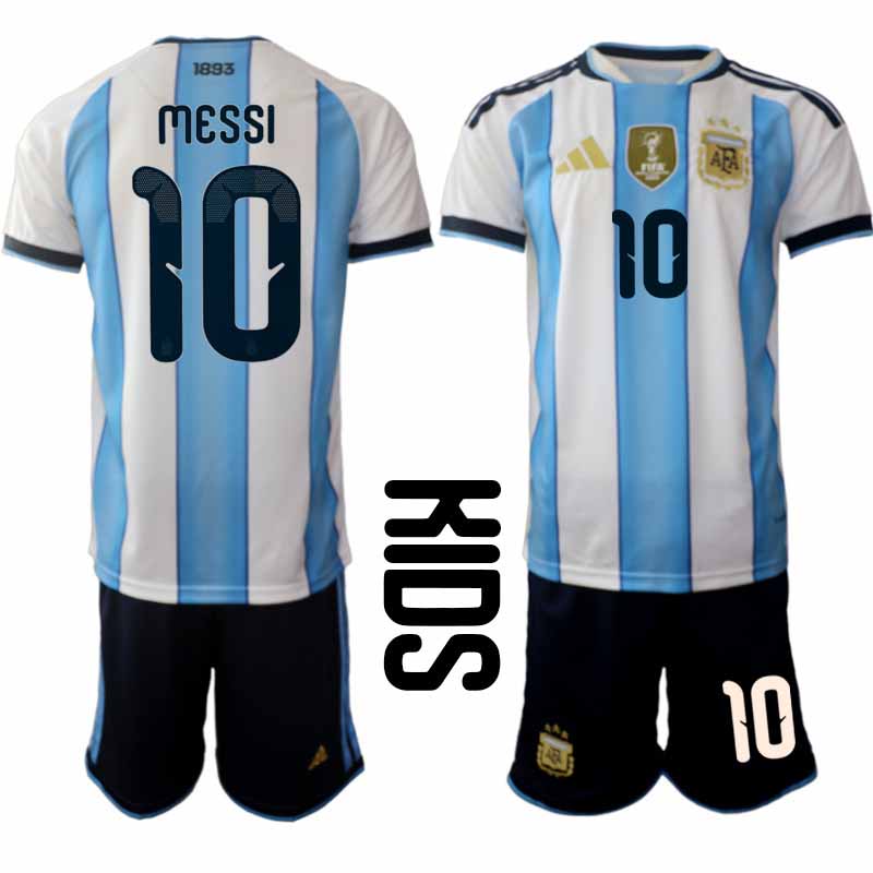 Argentina 2026 VM Hemmaställ Barn Lionel Messi #10 Kortärmad Fotbollströja + Shorts