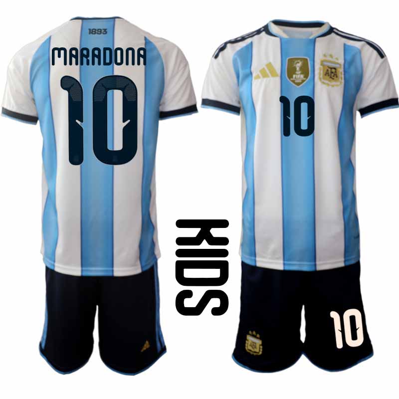 Argentina 2026 VM Hemmaställ Barn Maradona #10 Kortärmad Fotbollströja + Shorts