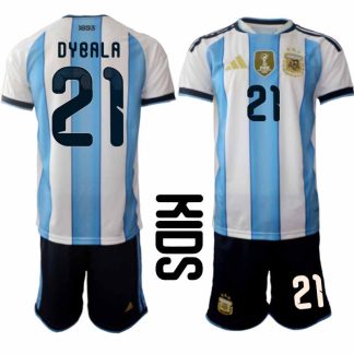 Argentina 2026 VM Hemmaställ Barn Paulo Dybala #21 Kortärmad Fotbollströja + Shorts