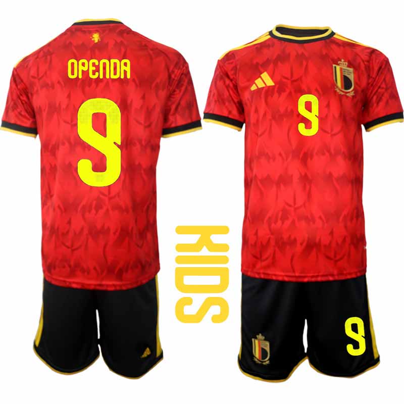 Belgien VM 2026 Hemmaställ Barn Loïs Openda #9 Kortärmad Fotbollströja + Shorts