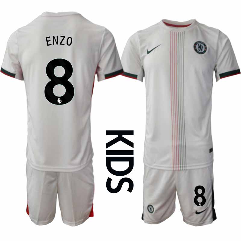 Chelsea Enzo Fernández #8 Barn Bortaställ 2025-26 Tröja + Shorts