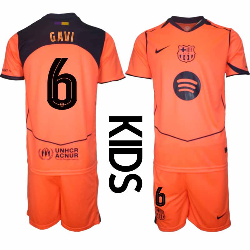 FC Barcelona Barn Tredjeställ Paez Gavi #6 UEFA Champions League 2025-26 Tröja + Shorts