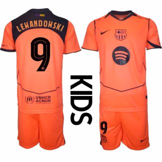 FC Barcelona Barn Tredjeställ Robert Lewandowski #9 UEFA Champions League 2025-26 Tröja + Shorts