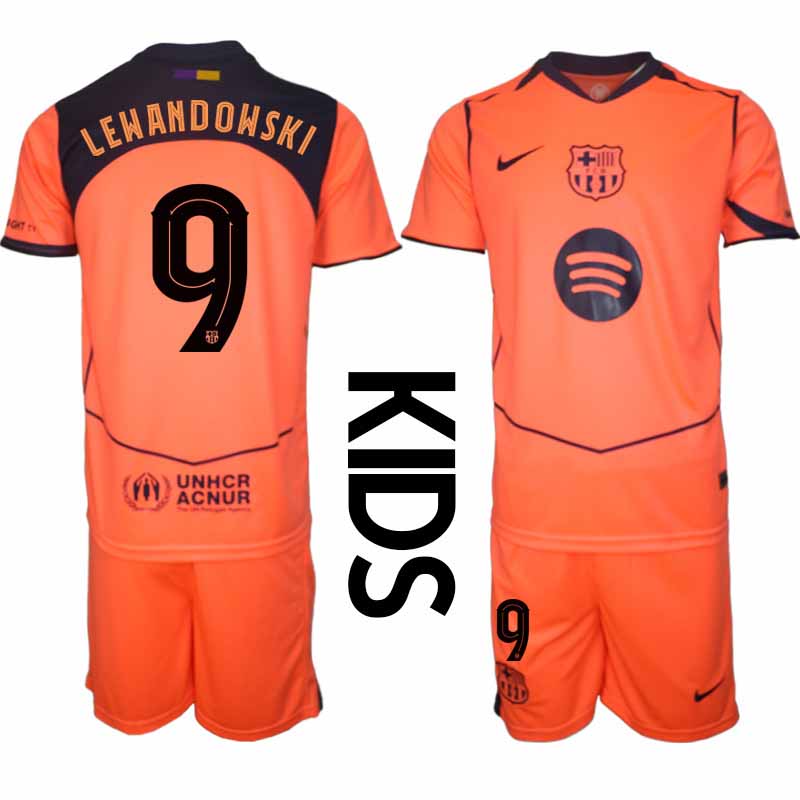 FC Barcelona Barn Tredjeställ Robert Lewandowski #9 UEFA Champions League 2025-26 Tröja + Shorts