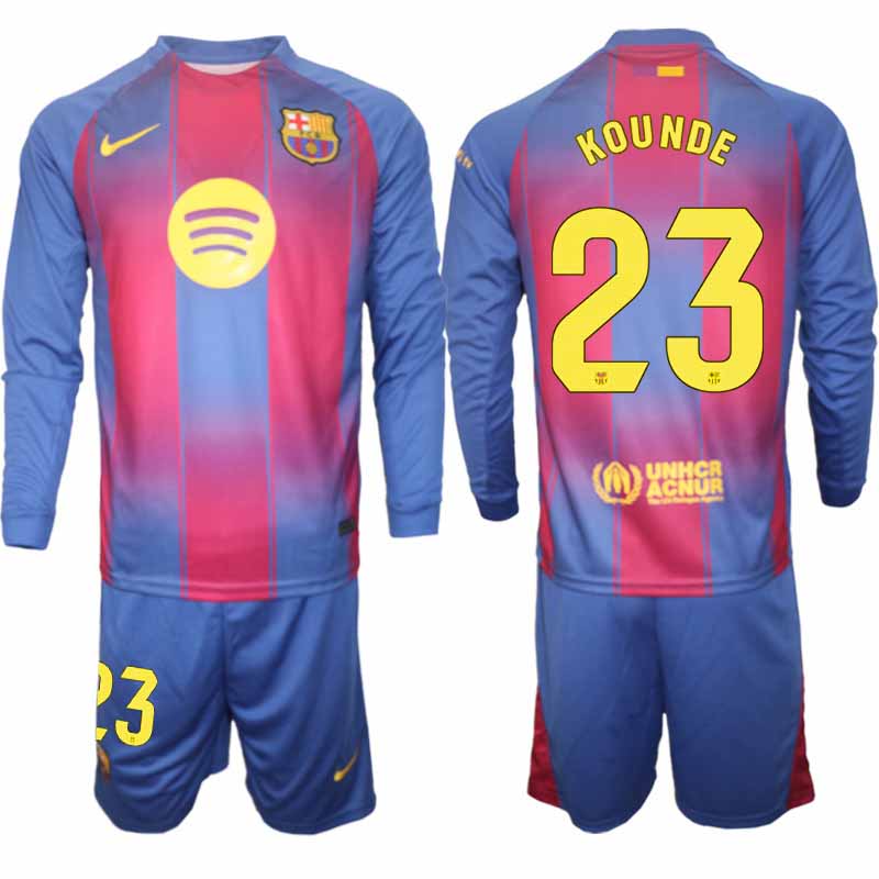 FC Barcelona Herr Långärmad Hemmaställ 2025/26 Jules Kounde #23 Tröja + Shorts