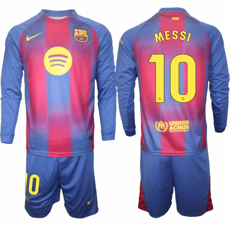 FC Barcelona Herr Långärmad Hemmaställ 2025/26 Lionel Messi #10 Tröja + Shorts
