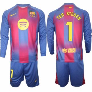FC Barcelona Herr Långärmad Hemmaställ 2025/26 Marc-André ter Stegen #1 Tröja + Shorts