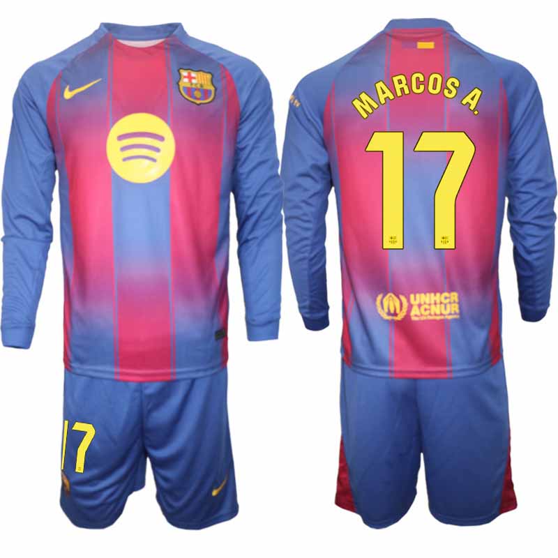 FC Barcelona Herr Långärmad Hemmaställ 2025/26 Marcos Alonso #17 Tröja + Shorts
