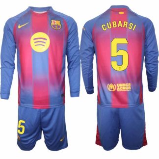 FC Barcelona Herr Långärmad Hemmaställ 2025/26 Pau Cubarsí #5 Tröja + Shorts
