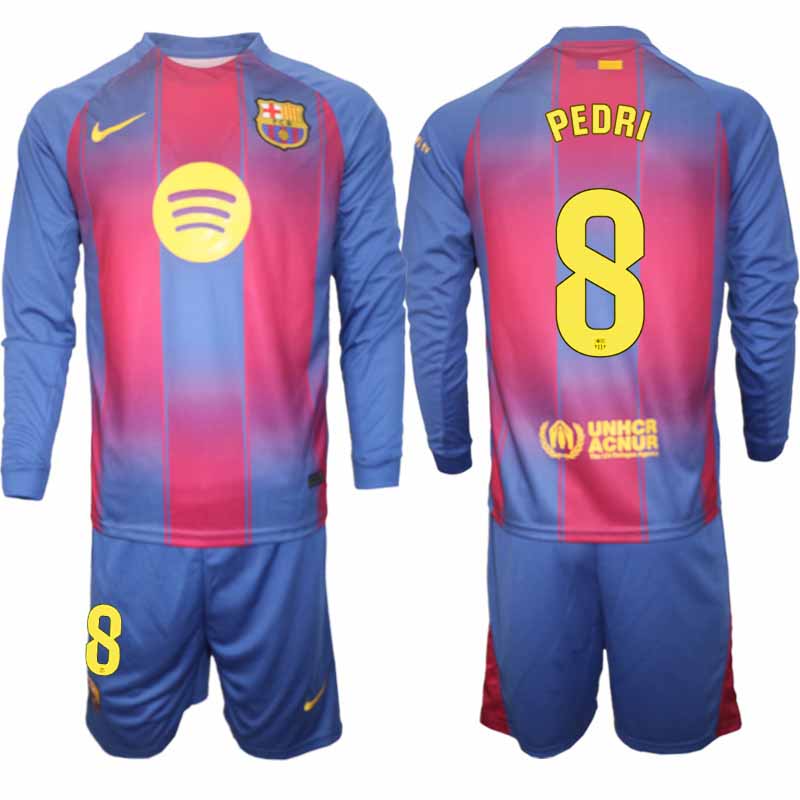 FC Barcelona Herr Långärmad Hemmaställ 2025/26 Pedri #8 Tröja + Shorts