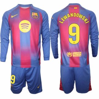 FC Barcelona Herr Långärmad Hemmaställ 2025/26 Robert Lewandowski #9 Tröja + Shorts