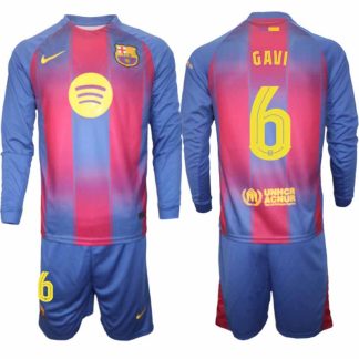 FC Barcelona UEFA Champions League Hemmaställ Herr 2025/26 – Paez Gavi #6 Långärmad Tröja + Shorts