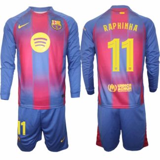 FC Barcelona UEFA Champions League Hemmaställ Herr 2025/26 – Raphinha #11 Långärmad Tröja + Shorts