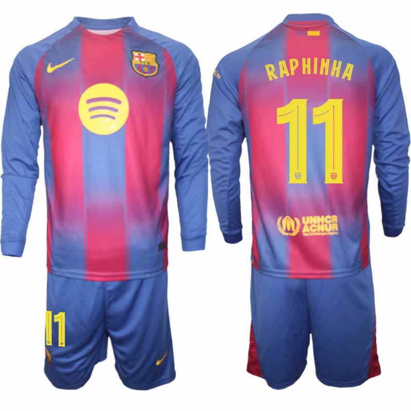 FC Barcelona UEFA Champions League Hemmaställ Herr 2025/26 – Raphinha #11 Långärmad Tröja + Shorts