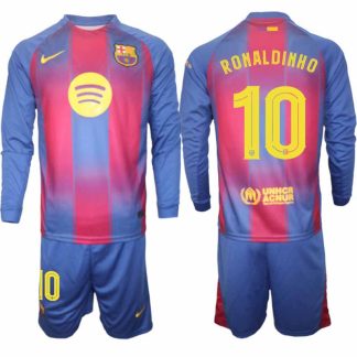 FC Barcelona UEFA Champions League Hemmaställ Herr 2025/26 – Ronaldinho #10 Långärmad Tröja + Shorts