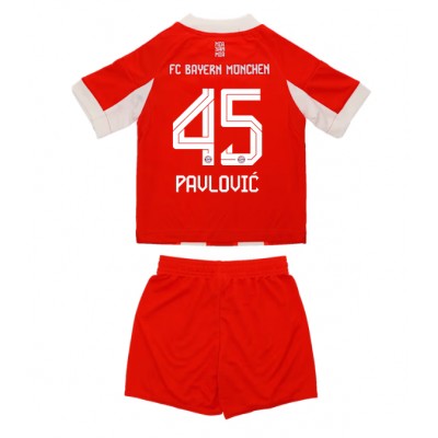 FC Bayern München Barn Hemmaställ 2025/26 Aleksandar Pavlović #45 Kortärmad + Shorts