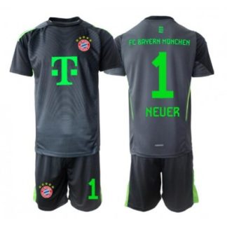FC Bayern München Manuel Neuer #1 Svart/Grå Målvakt Bortaställ Barn 2025–26 Kortärmad Tröja + Shorts