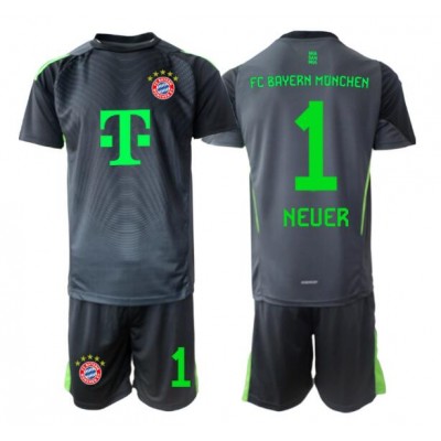 FC Bayern München Manuel Neuer #1 Svart/Grå Målvakt Bortaställ Barn 2025–26 Kortärmad Tröja + Shorts