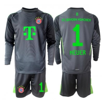 FC Bayern München Manuel Neuer #1 Svart/Grå Målvakt Bortaställ Barn 2025–26 Långärmad Tröja + Shorts