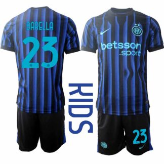 Inter Milan Nicolò Barella #23 Barn Hemmaställ 2025-26 Tröja + Shorts