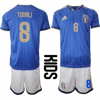 Italien 2026 VM Hemmaställ Barn Sandro Tonali #8 Tröja + Shorts