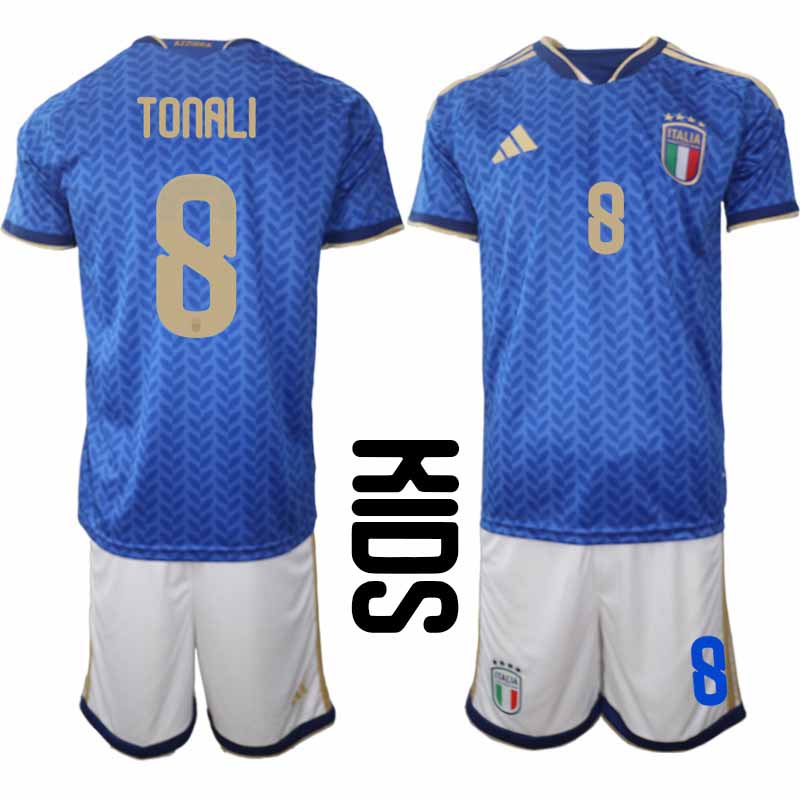 Italien 2026 VM Hemmaställ Barn Sandro Tonali #8 Tröja + Shorts