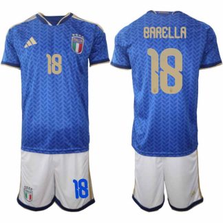 Italien 2026 FIFA VM Herr Hemmaställ #18 Nicolo Barella Tröja + Shorts