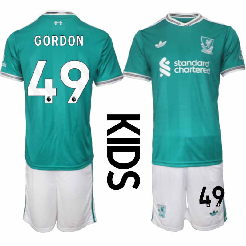 Liverpool FC Kaide Gordon #49 Barn Tredjeställ 2025-26 Tröja + Shorts