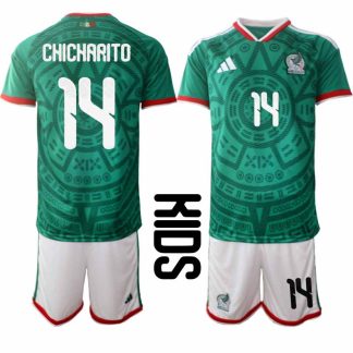 Mexiko 2026 VM Hemmaställ Barn Chicharito #14 Kortärmad Fotbollströja + Shorts