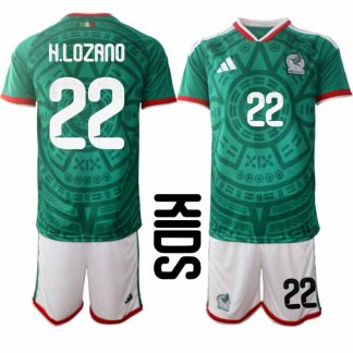 Mexiko 2026 VM Hemmaställ Barn Hirving Lozano #22 Kortärmad Fotbollströja + Shorts