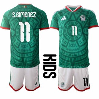 Mexiko 2026 VM Hemmaställ Barn Santiago Giménez #11 Kortärmad Fotbollströja + Shorts
