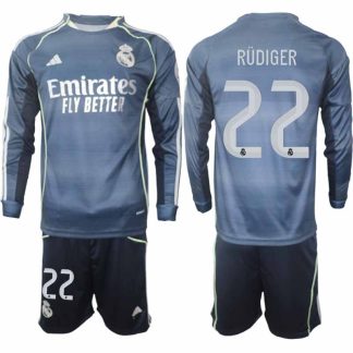 Real Madrid Antonio Rüdiger #22 Herr Långärmad Bortaställ 2025/26 Tröja + Shorts