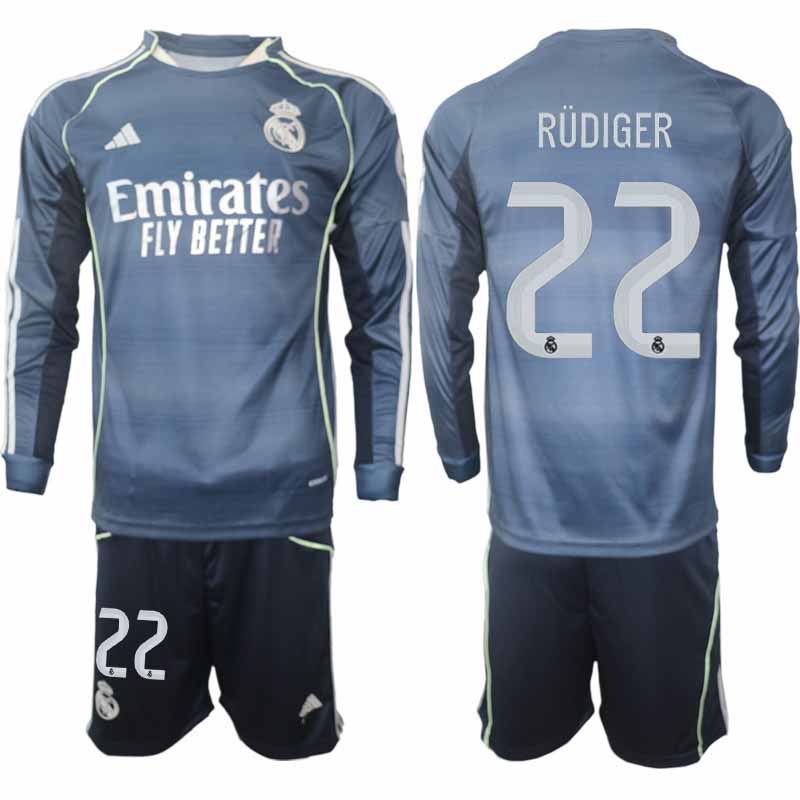 Real Madrid Antonio Rüdiger #22 Herr Långärmad Bortaställ 2025/26 Tröja + Shorts