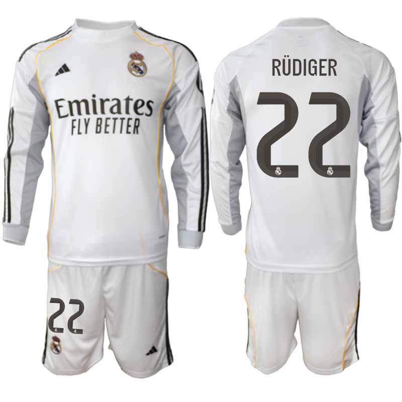 Real Madrid Antonio Rüdiger #22 Herr Långärmad Hemmaställ 2025/26 Tröja + Shorts