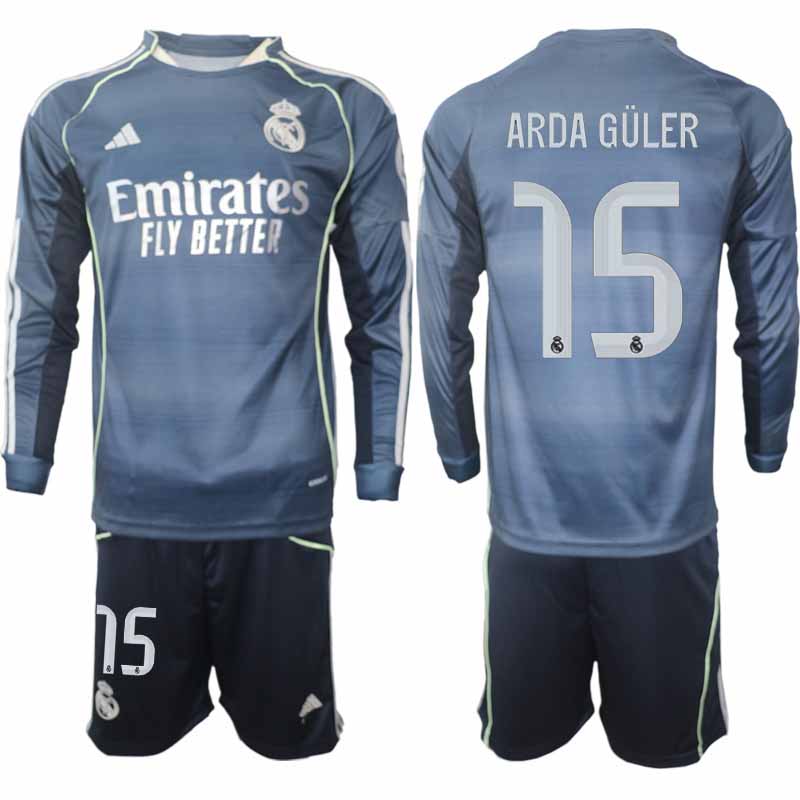 Real Madrid Arda Güler #15 Herr Långärmad Bortaställ 2025/26 Tröja + Shorts