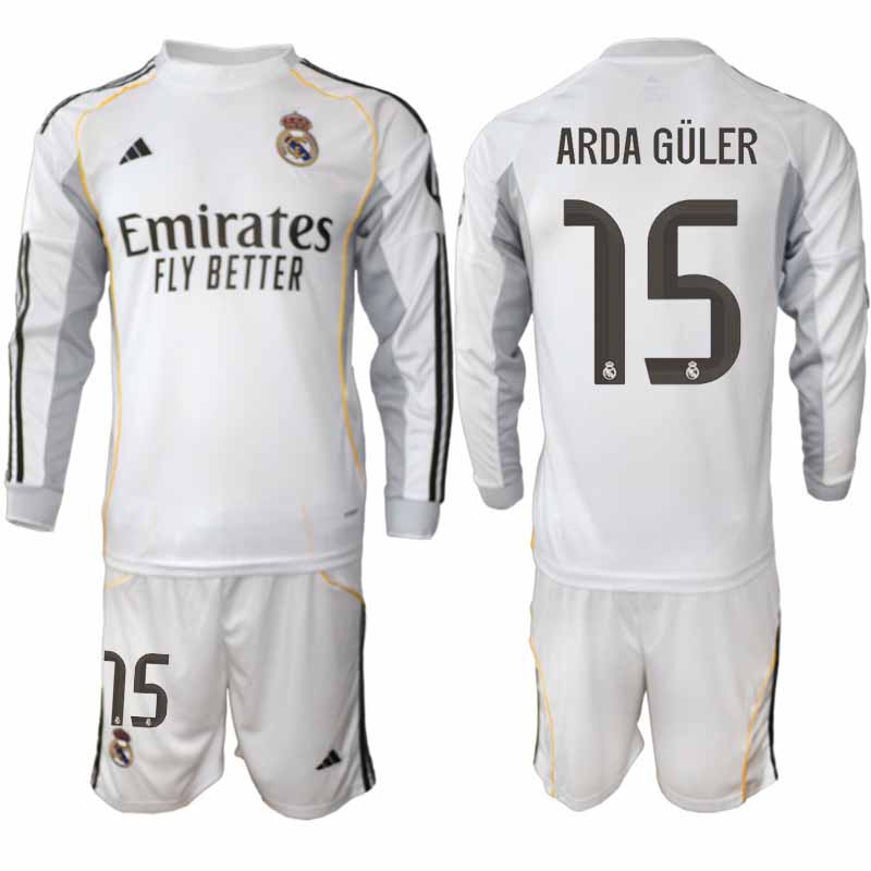 Real Madrid Arda Güler #15 Herr Långärmad Hemmaställ 2025/26 Tröja + Shorts