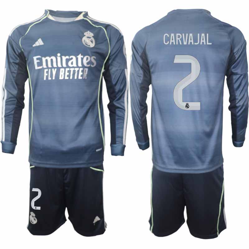 Real Madrid Dani Carvajal #2 Herr Långärmad Bortaställ 2025/26 Tröja + Shorts