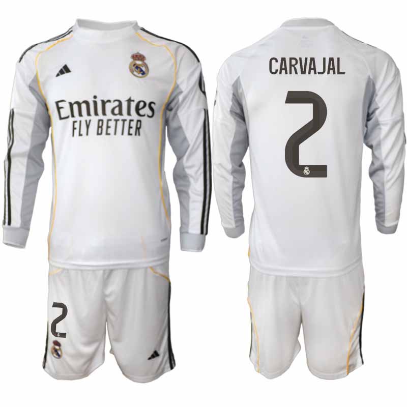 Real Madrid Dani Carvajal #2 Herr Långärmad Hemmaställ 2025/26 Tröja + Shorts