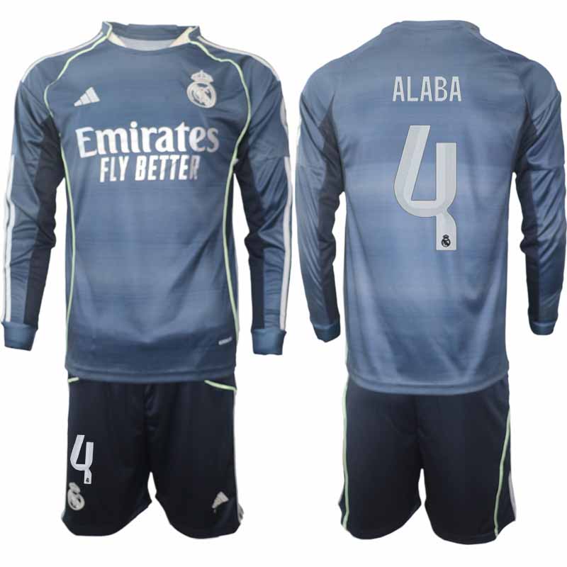 Real Madrid David Alaba #4 Herr Långärmad Bortaställ 2025/26 Tröja + Shorts