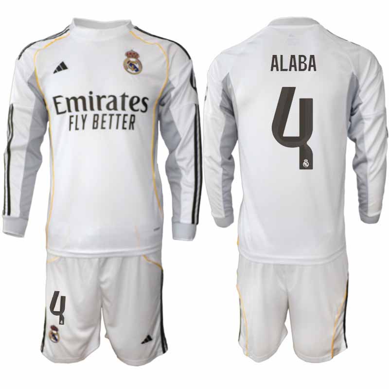 Real Madrid David Alaba #4 Herr Långärmad Hemmaställ 2025/26 Tröja + Shorts
