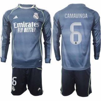 Real Madrid Eduardo Camavinga #6 Herr Långärmad Bortaställ 2025/26 Tröja + Shorts