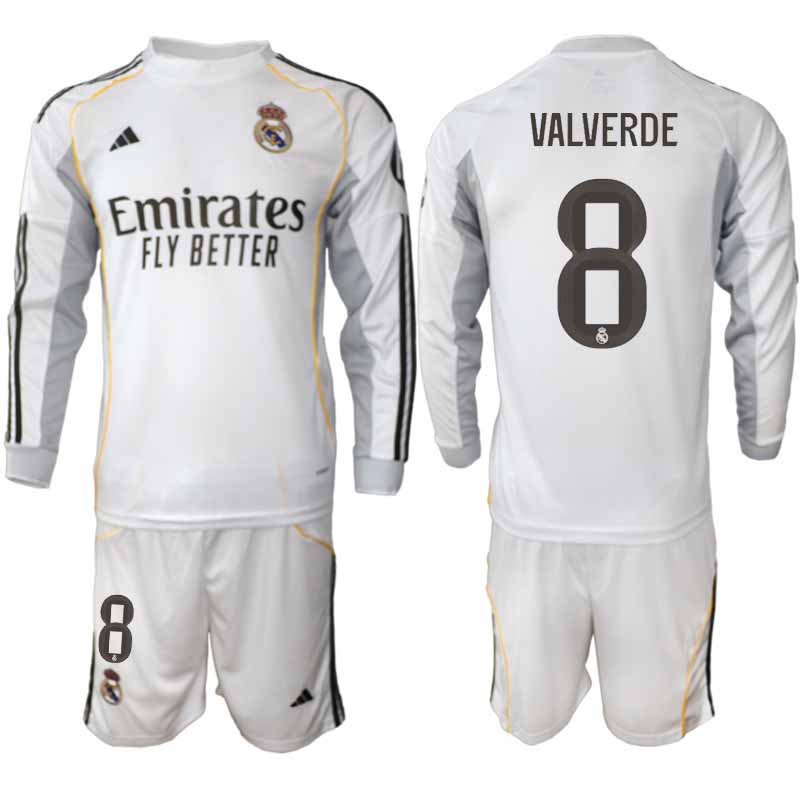 Real Madrid Federico Valverde #8 Herr Långärmad Hemmaställ 2025/26 Tröja + Shorts