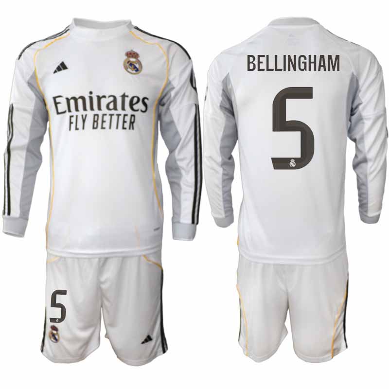 Real Madrid Jude Bellingham #5 Herr Långärmad Hemmaställ 2025/26 Tröja + Shorts