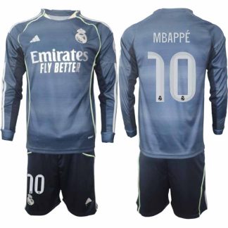 Real Madrid Kylian Mbappé #10 Herr Långärmad Bortaställ 2025/26 Tröja + Shorts